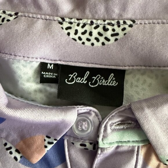 Bad Birdie Golf Polo Shirt Mens Medium Lot 3 Flamingo Tropical Abstract 80s 90s - Picture 5 of 11